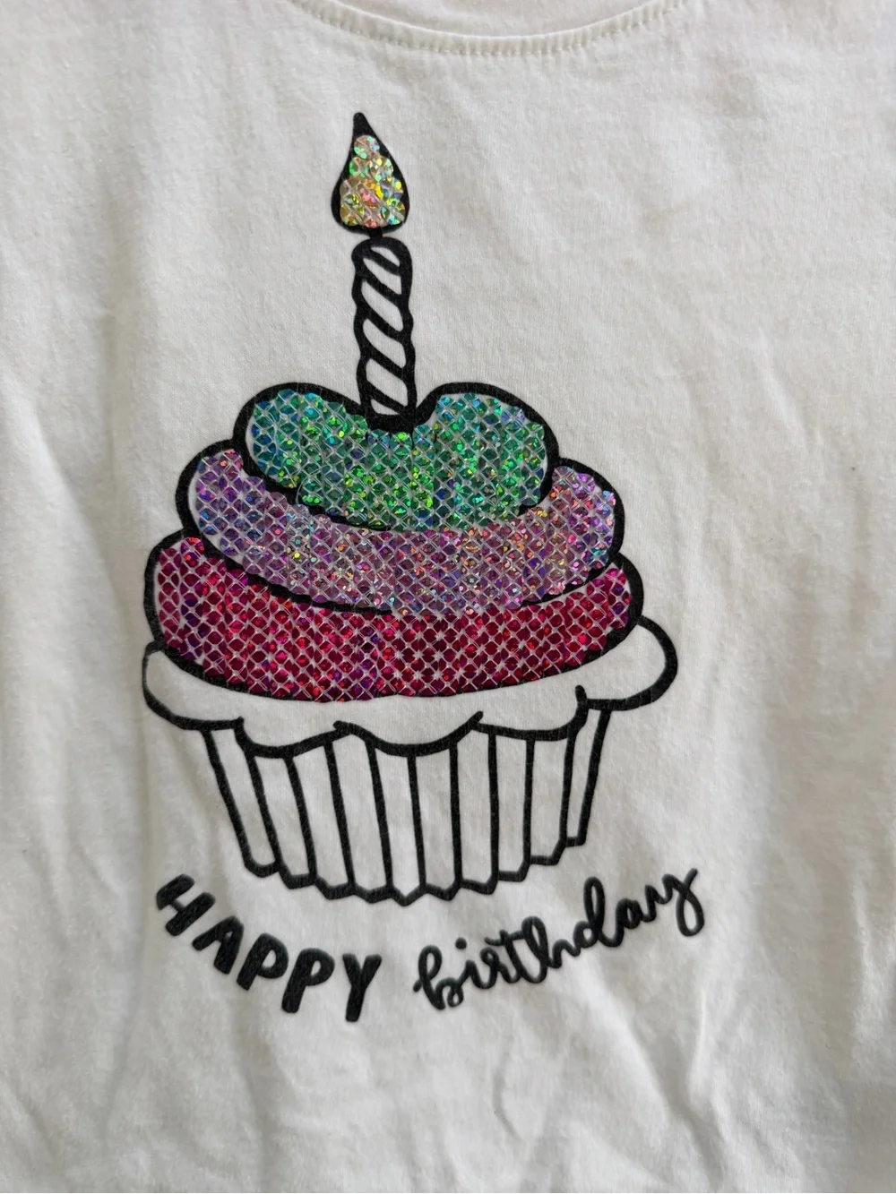 OshKosh B'gosh Girls 4T Happy Birthday White Short Sleeve Shirt Top Cupcake